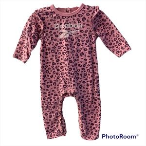 REEBOK Baby Girl Pink Purple Leopard Print Jumpsuit 6-9mo